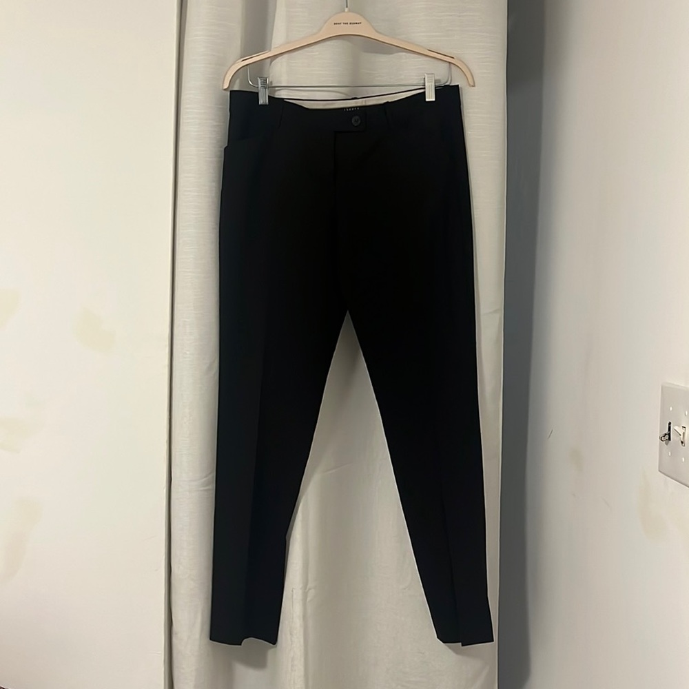 Theory Women's Trouser Dress Pants Size 12 Black Wool Blend Half Belt